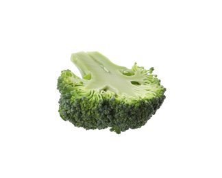 Slice of fresh green broccoli isolated on white