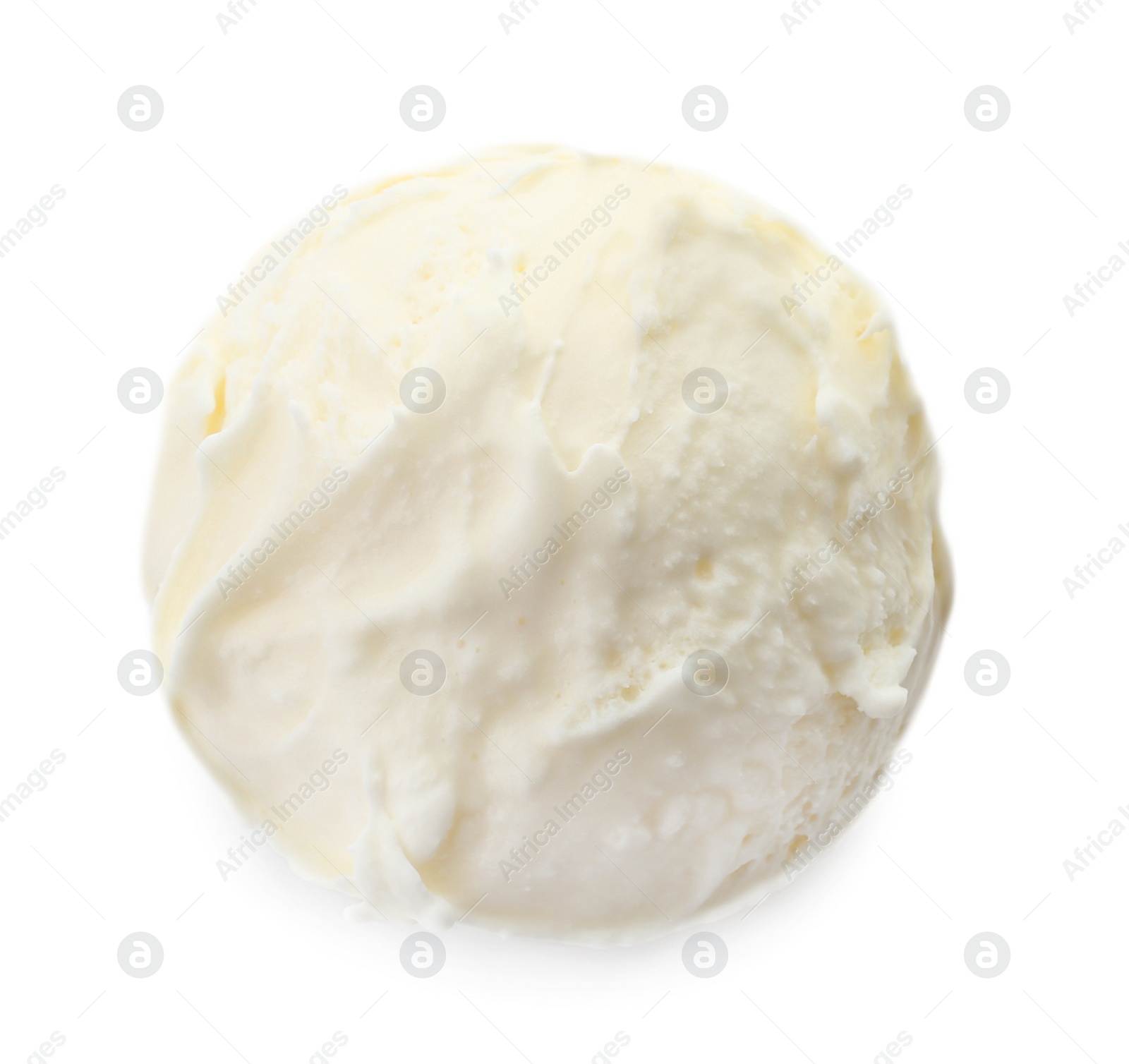 Photo of Ball of tasty vanilla ice cream on white background