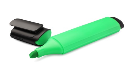 Photo of Bright green marker isolated on white. Office stationery