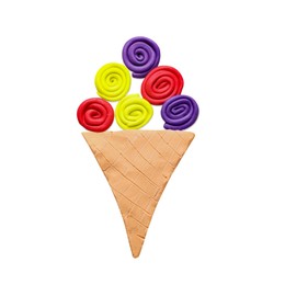Photo of Ice cream cone made of plasticine isolated on white, top view