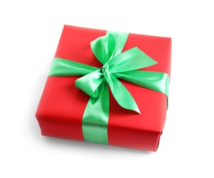 Photo of Beautifully wrapped gift box on white background