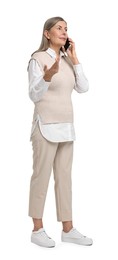 Senior woman talking on smartphone against white background