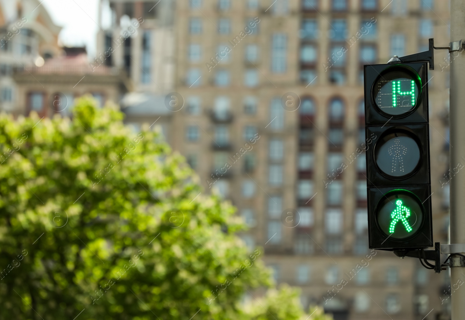 Photo of View of traffic light in city on sunny day. Space for text