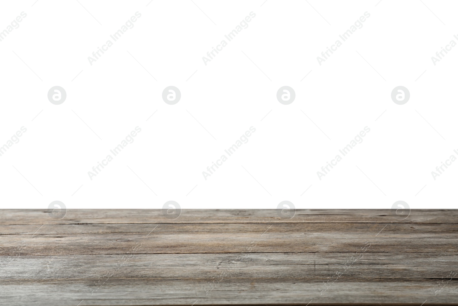 Photo of Empty wooden surface against white background. Mockup for design