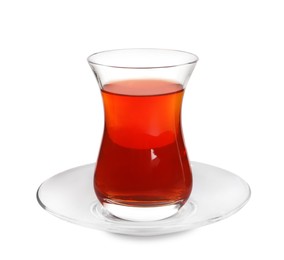 Glass of traditional Turkish tea isolated on white