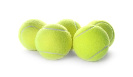 Photo of Tennis balls isolated on white. Sports equipment