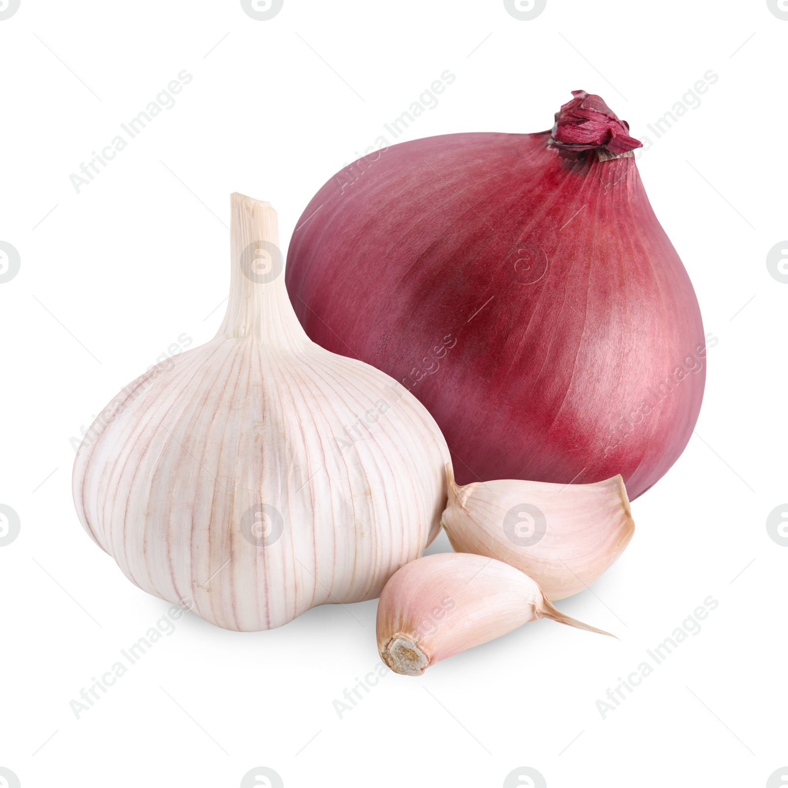 Image of Garlic and red onion isolated on white