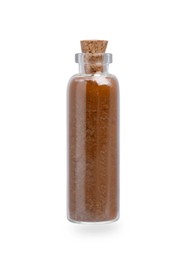 Glass bottle of brown food coloring isolated on white