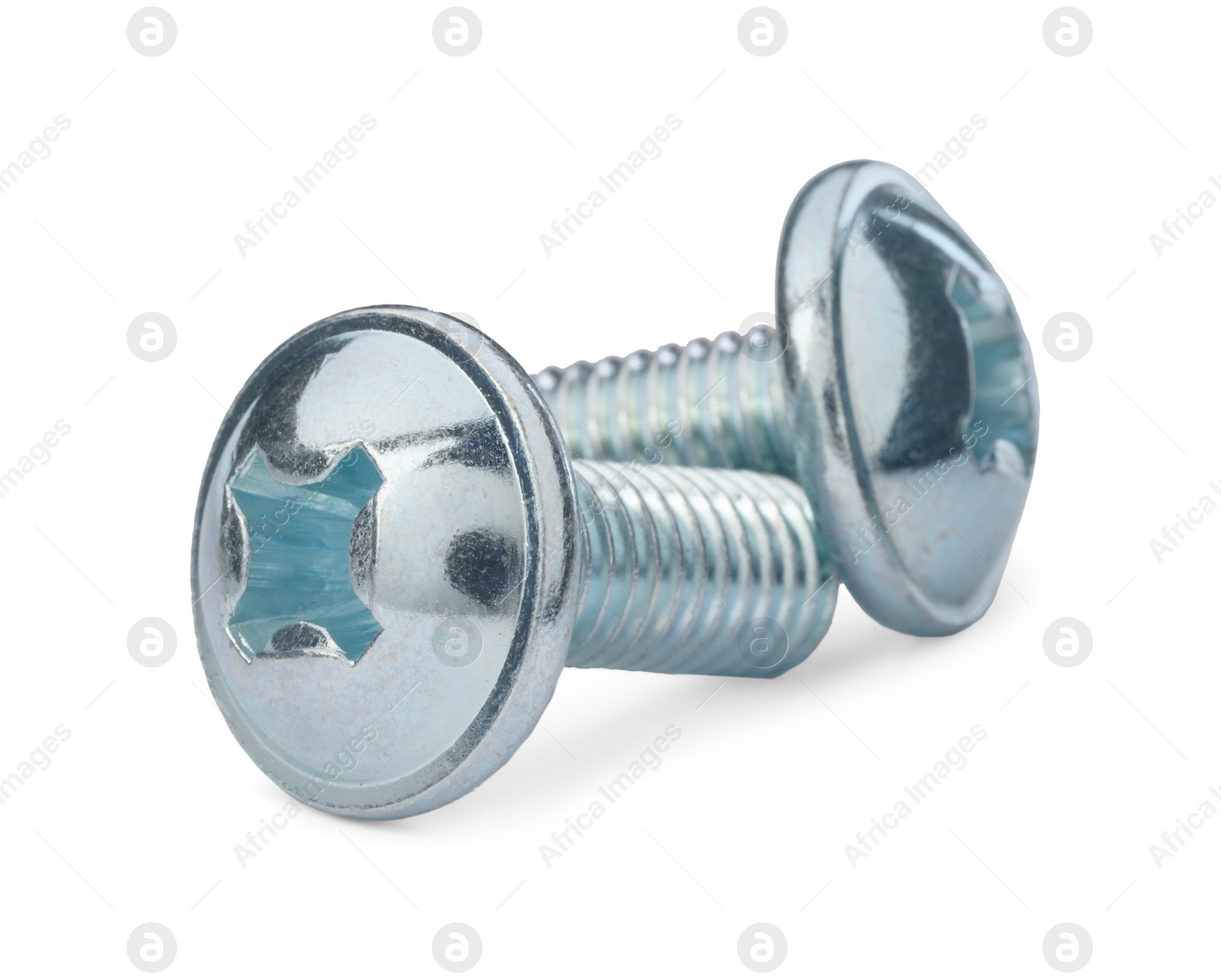 Photo of Two metal truss head screws isolated on white