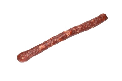 Thin dry smoked sausage isolated on white