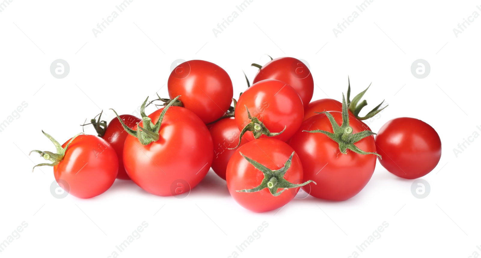 Photo of Tasty fresh raw tomatoes isolated on white