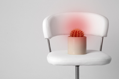 Image of Hemorrhoid concept. Chair with cactus isolated on white