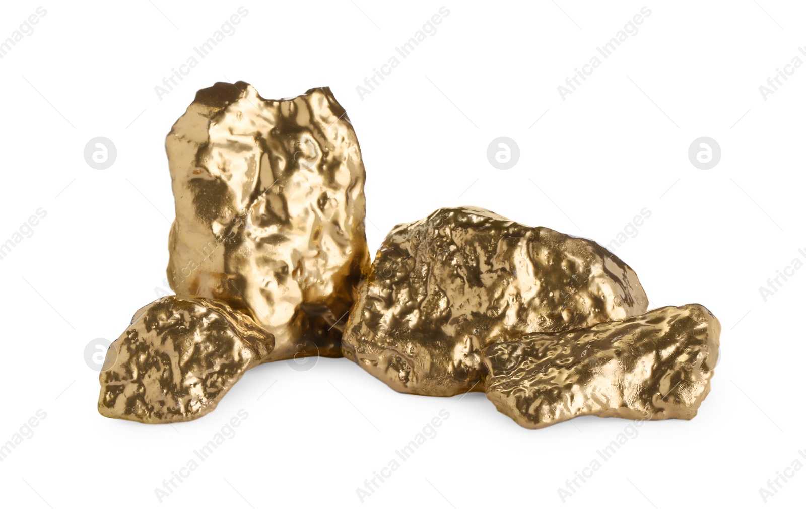 Photo of Pile of shiny gold nuggets on white background