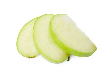 Photo of Slices of ripe green apple isolated on white