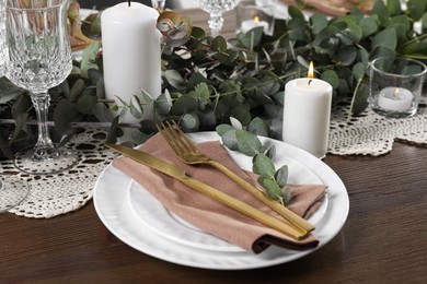 Stylish elegant table setting for festive dinner