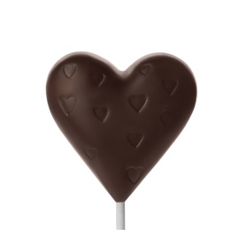 Photo of Heart shaped lollipop made of chocolate isolated on white