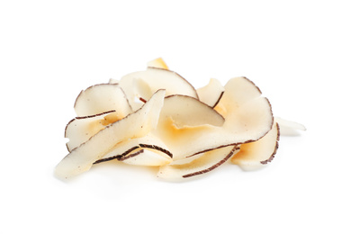 Photo of Pile of coconut chips isolated on white