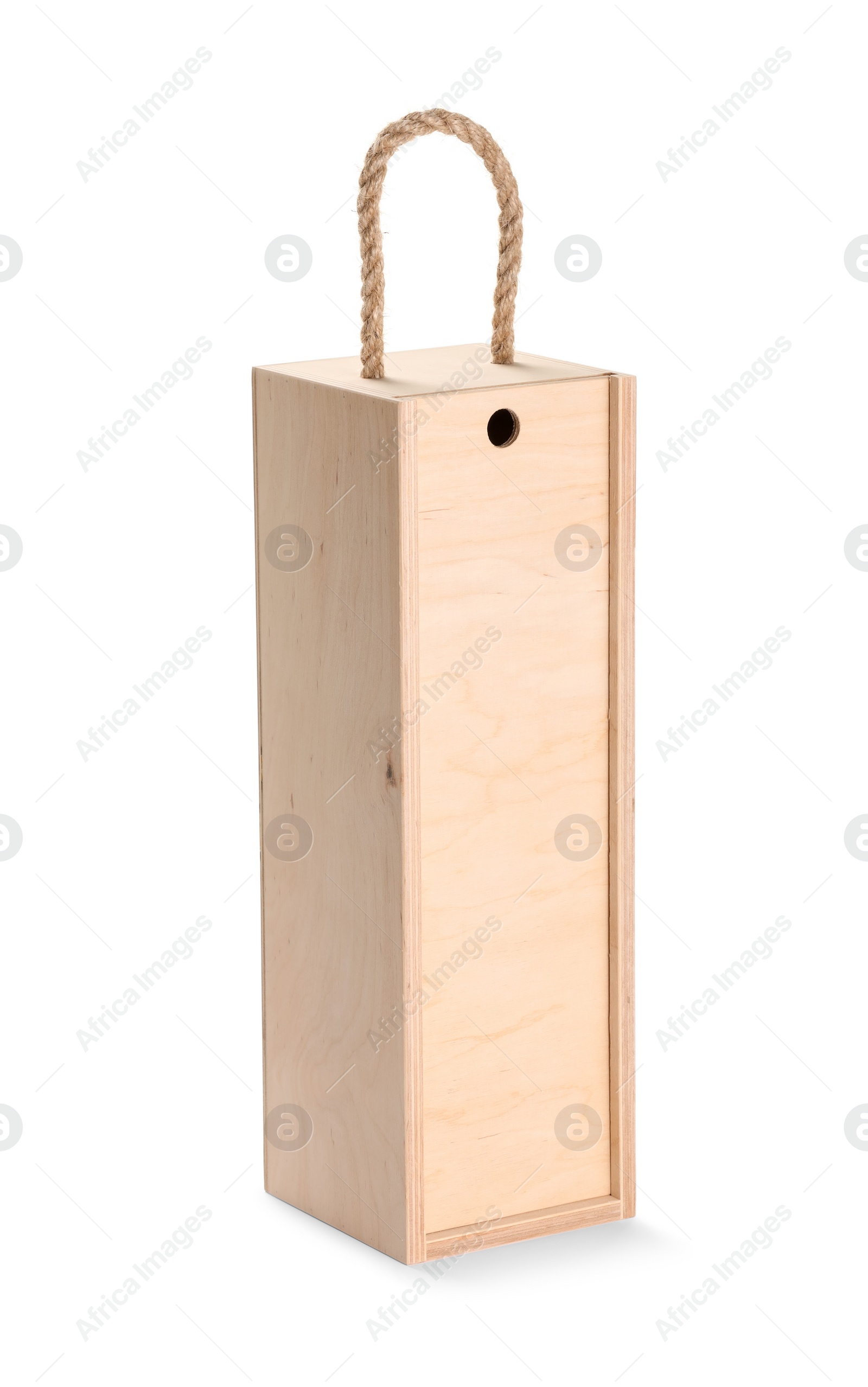 Photo of One wooden wine box isolated on white