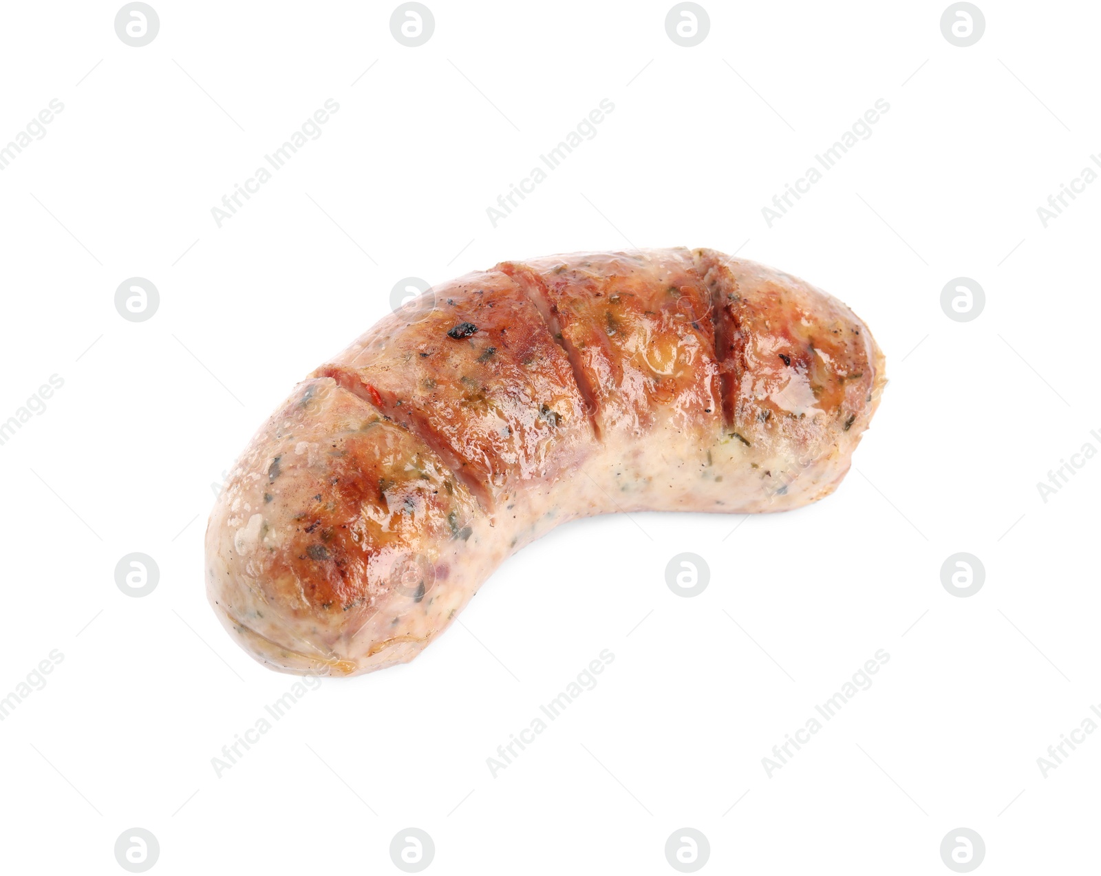 Photo of Tasty fresh grilled sausage isolated on white