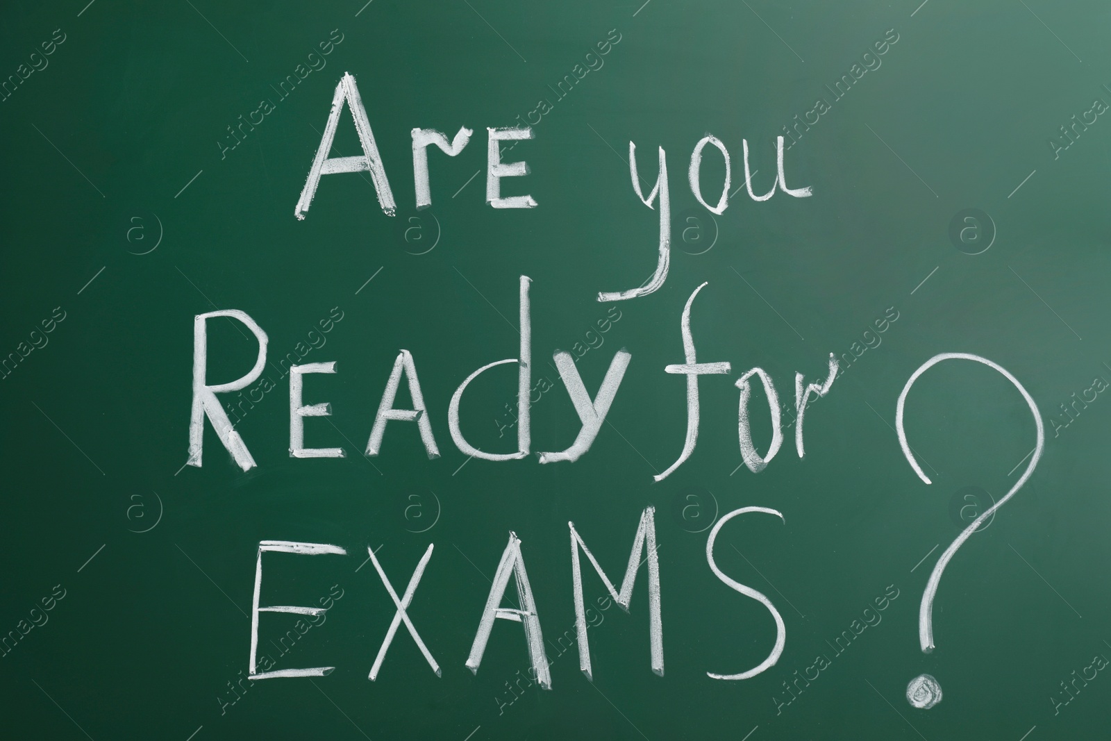 Photo of Green chalkboard with phrase Are You Ready For Exams as background