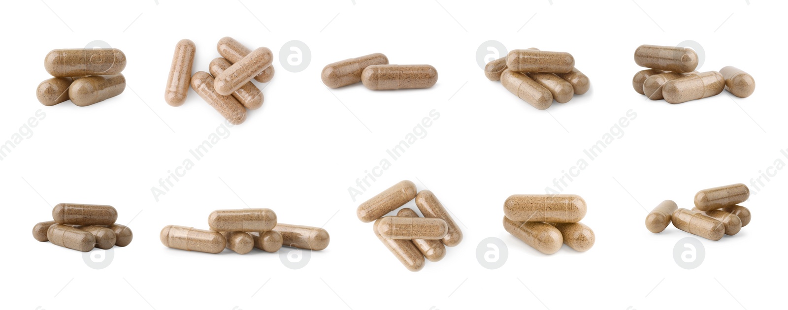 Image of Collage of vitamin pills isolated on white