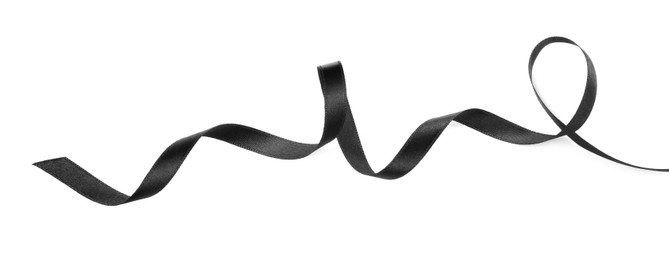 Elegant black ribbon isolated on white, top view