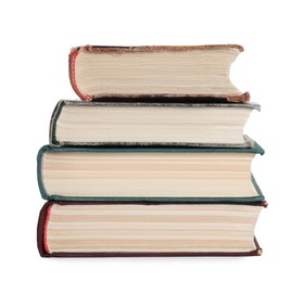 Photo of Stack of many old hardcover books isolated on white