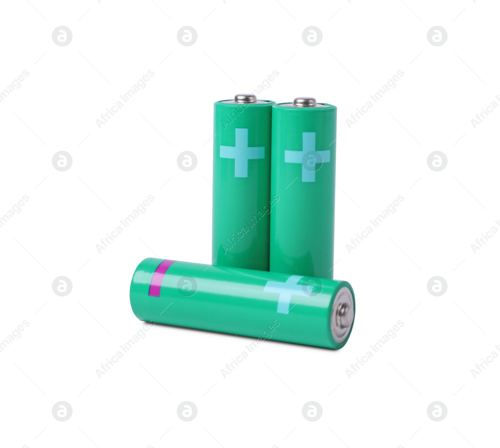 Photo of New AA size batteries isolated on white