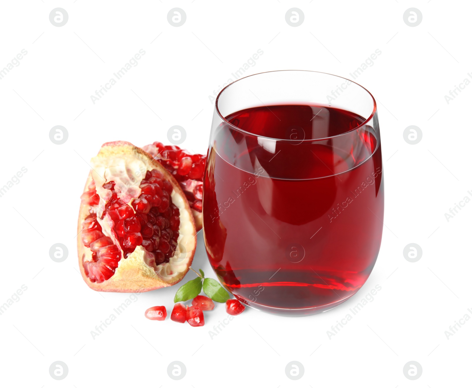 Photo of Freshly made pomegranate juice on white background