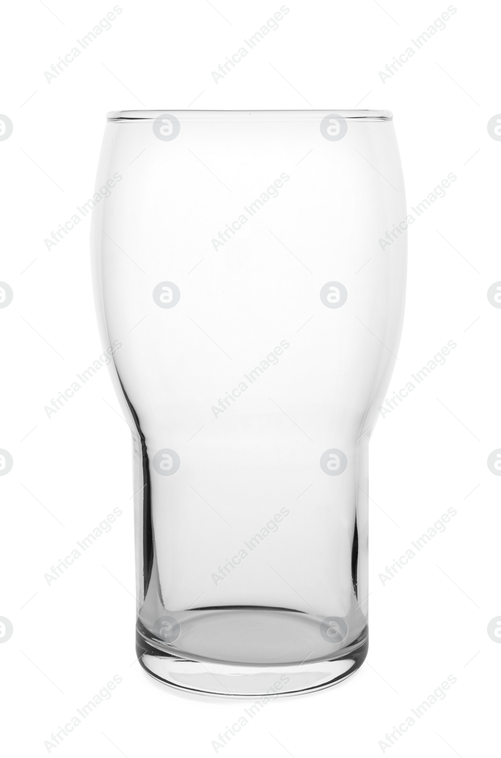 Photo of New empty clear glass on white background