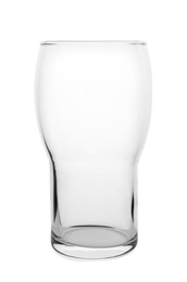 Photo of New empty clear glass on white background