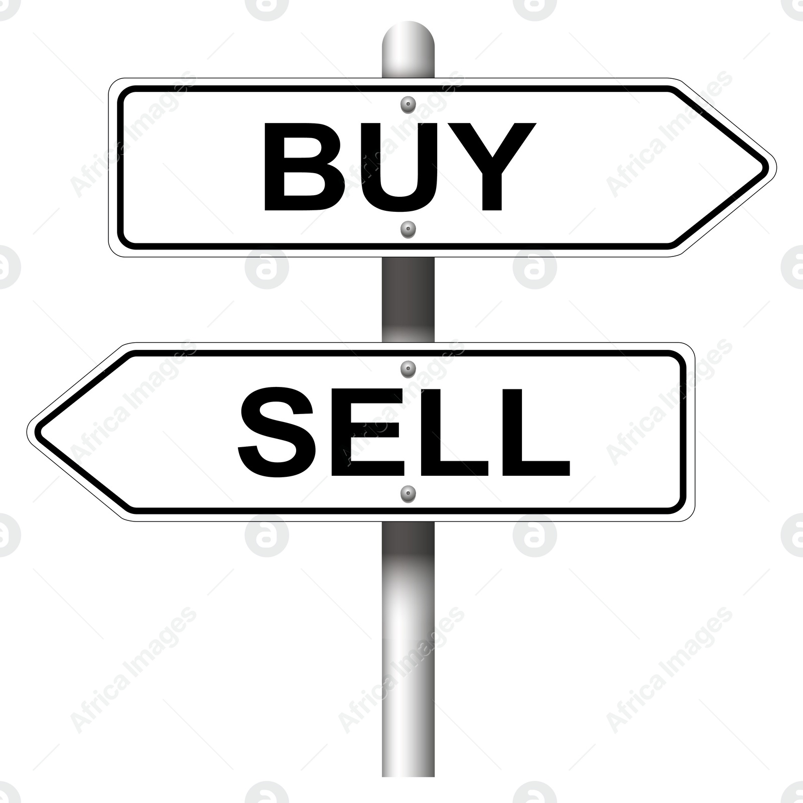 Illustration of Road signpost with words Buy, Sell on white background