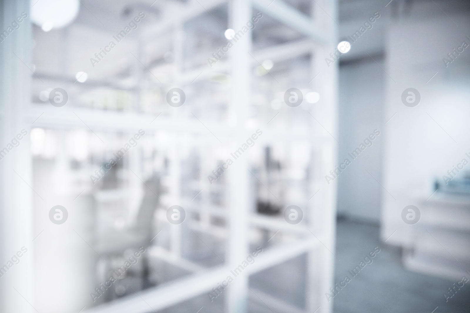 Image of Office interior. Blurred view of comfortable workspace