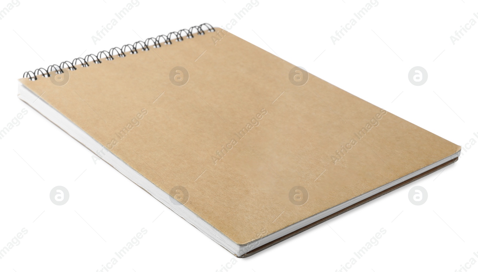 Photo of Stylish kraft spiral notebook isolated on white