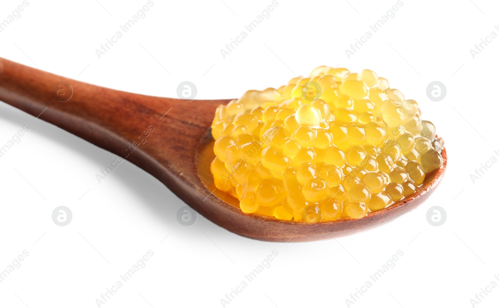 Photo of Fresh pike caviar in spoon isolated on white