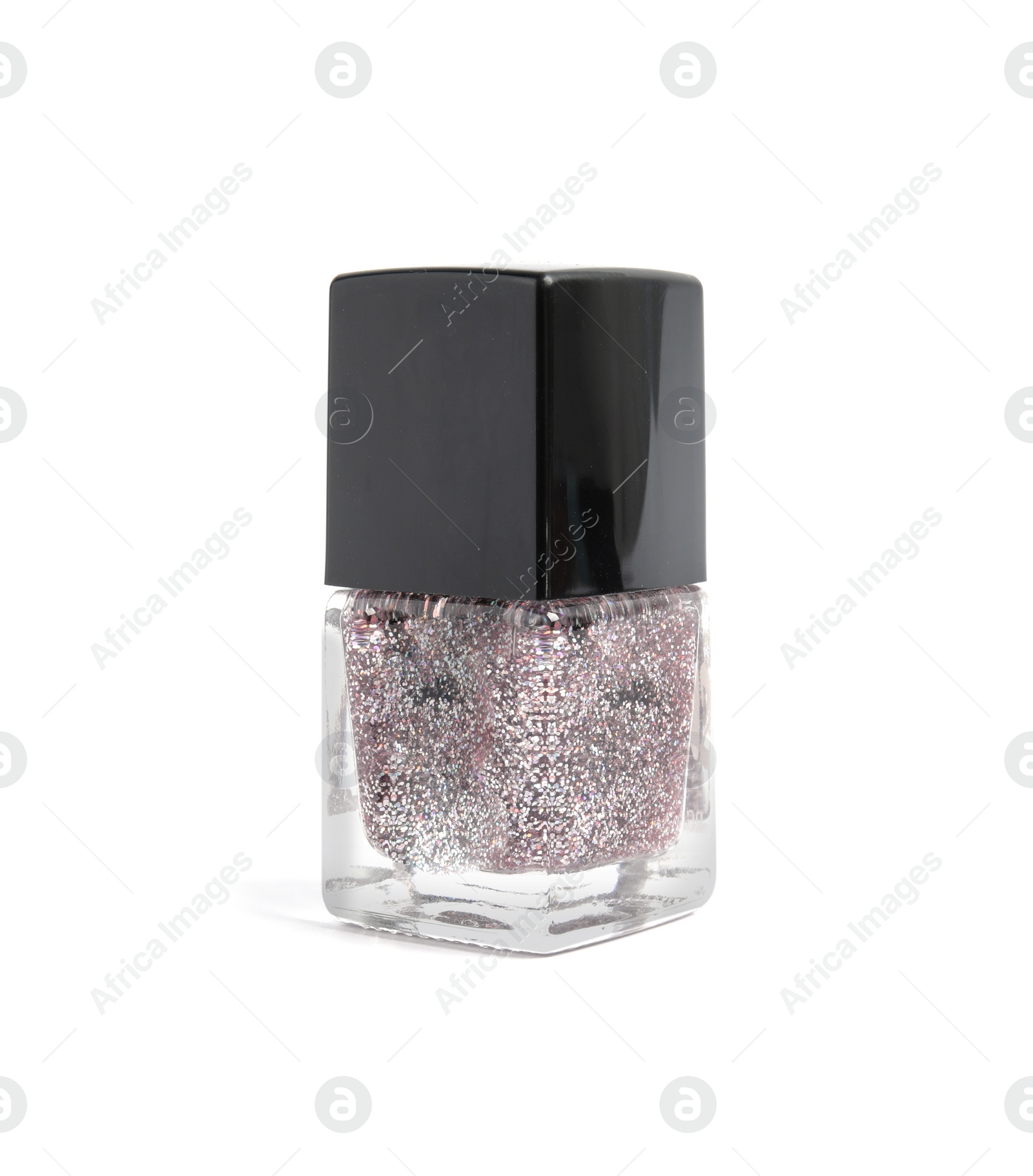 Photo of Bottle of nail polish on white background