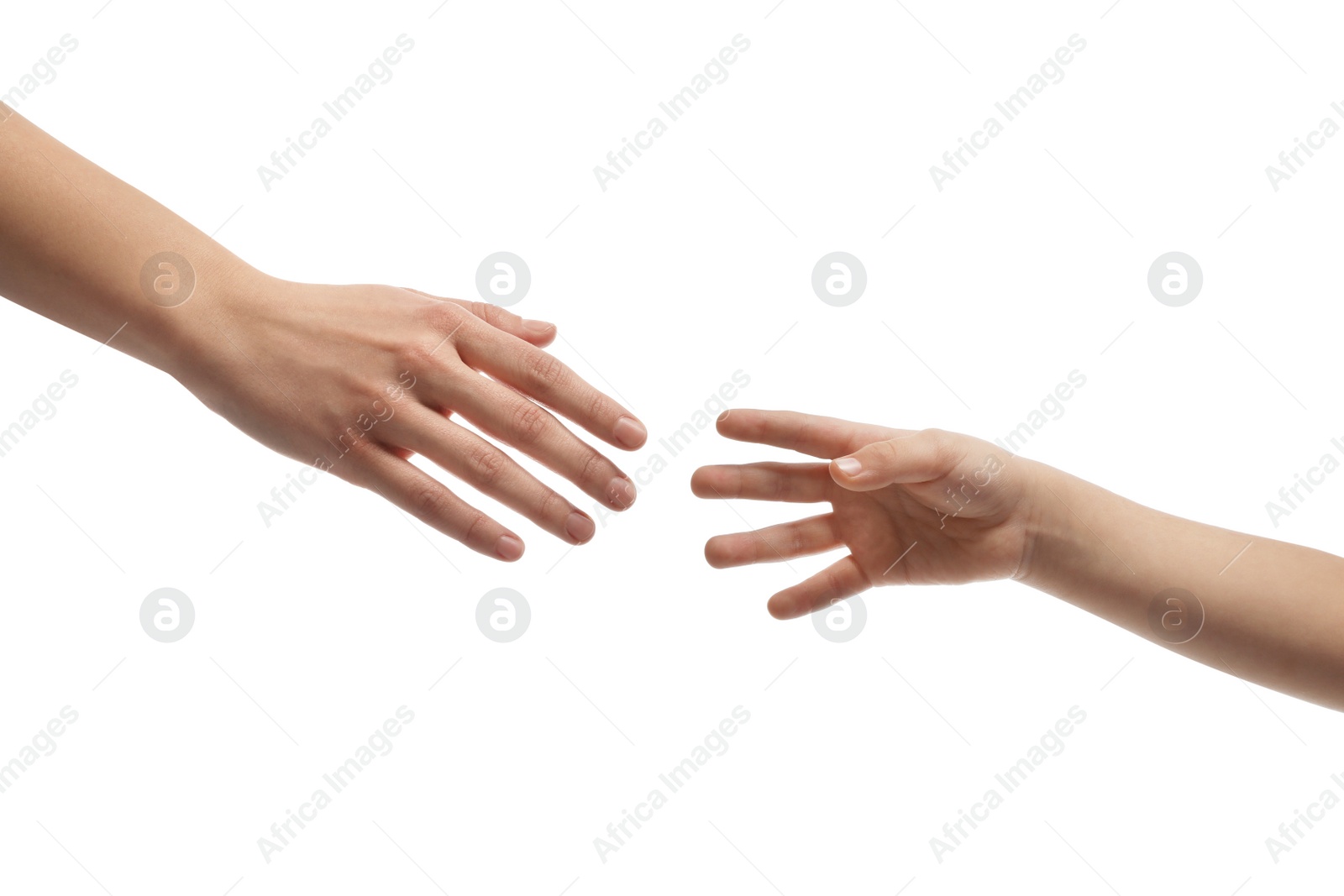 Photo of Woman with child on white background, closeup