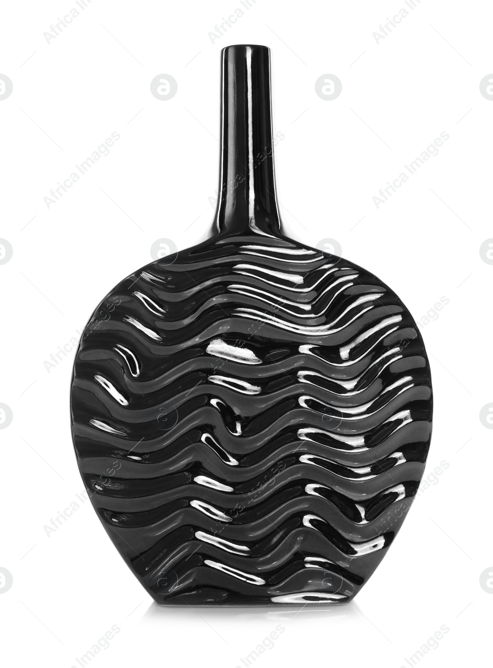 Photo of Stylish empty black ceramic vase isolated on white