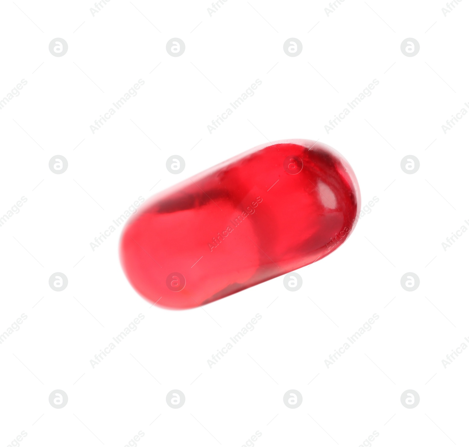 Photo of One red pill isolated on white. Medicinal treatment