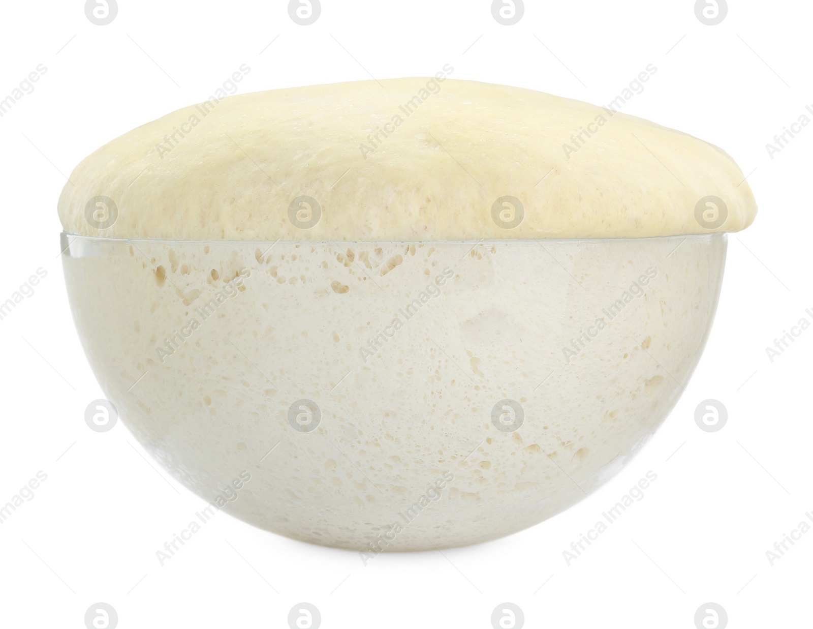 Photo of Bowl of fresh yeast dough isolated on white