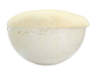 Bowl of fresh yeast dough isolated on white