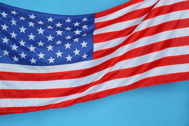 National United states of America flag on light blue background