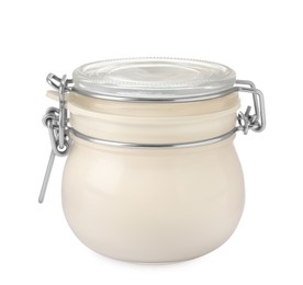 Mayonnaise in glass jar isolated on white