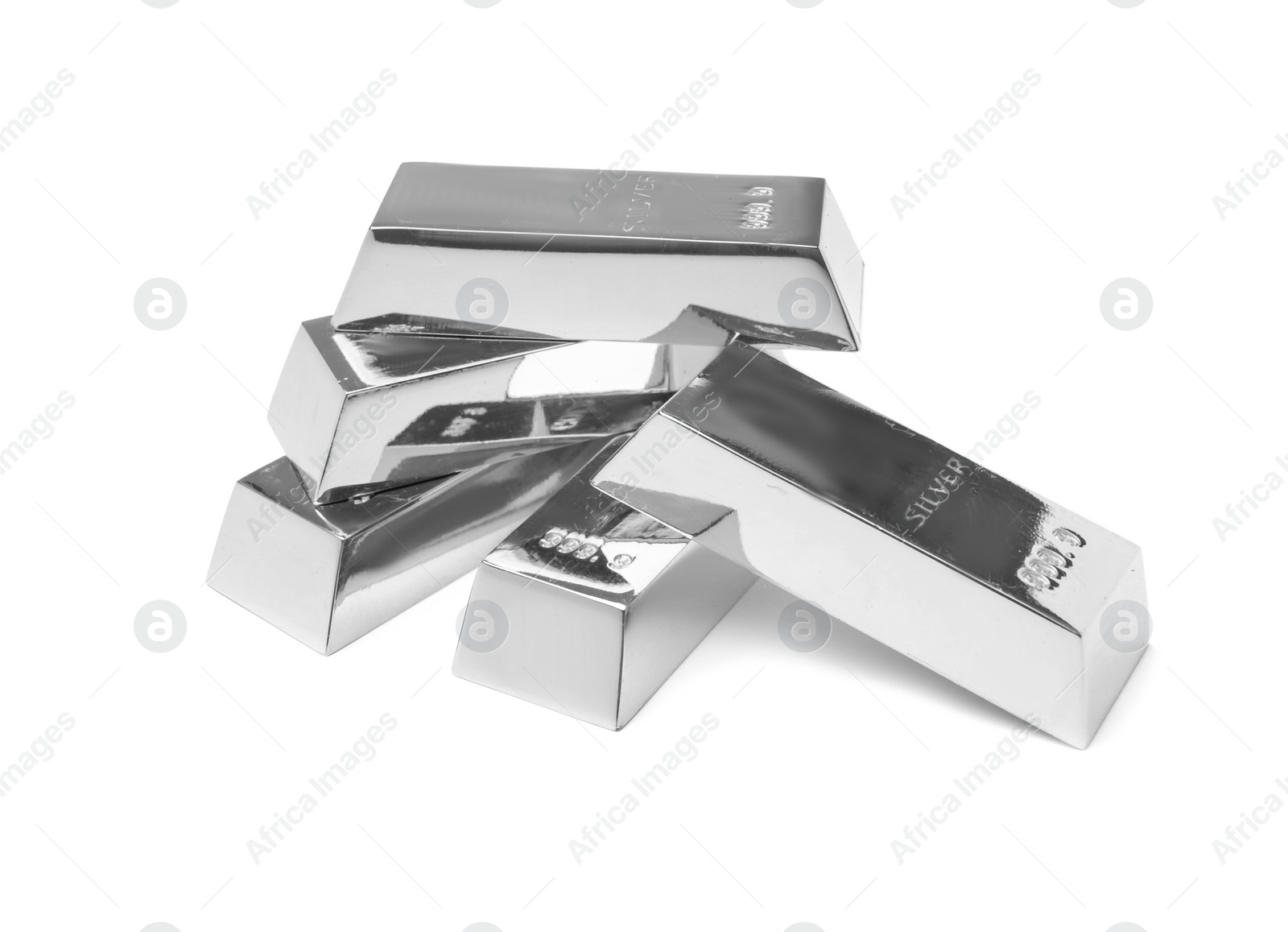 Image of Many shining silver bars isolated on white