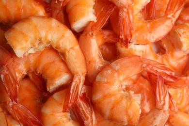 Pile of delicious cooked shrimps as background, closeup