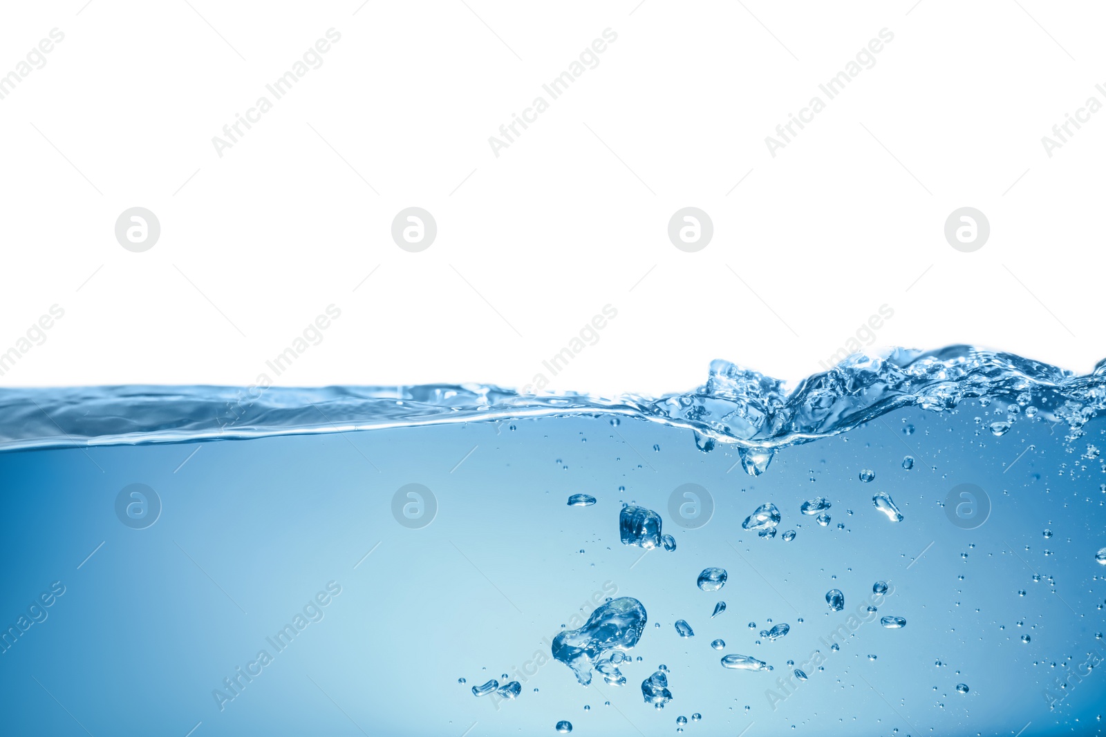 Photo of Splash of clear blue water on white background