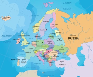 Political map of western Europe. Color illustration