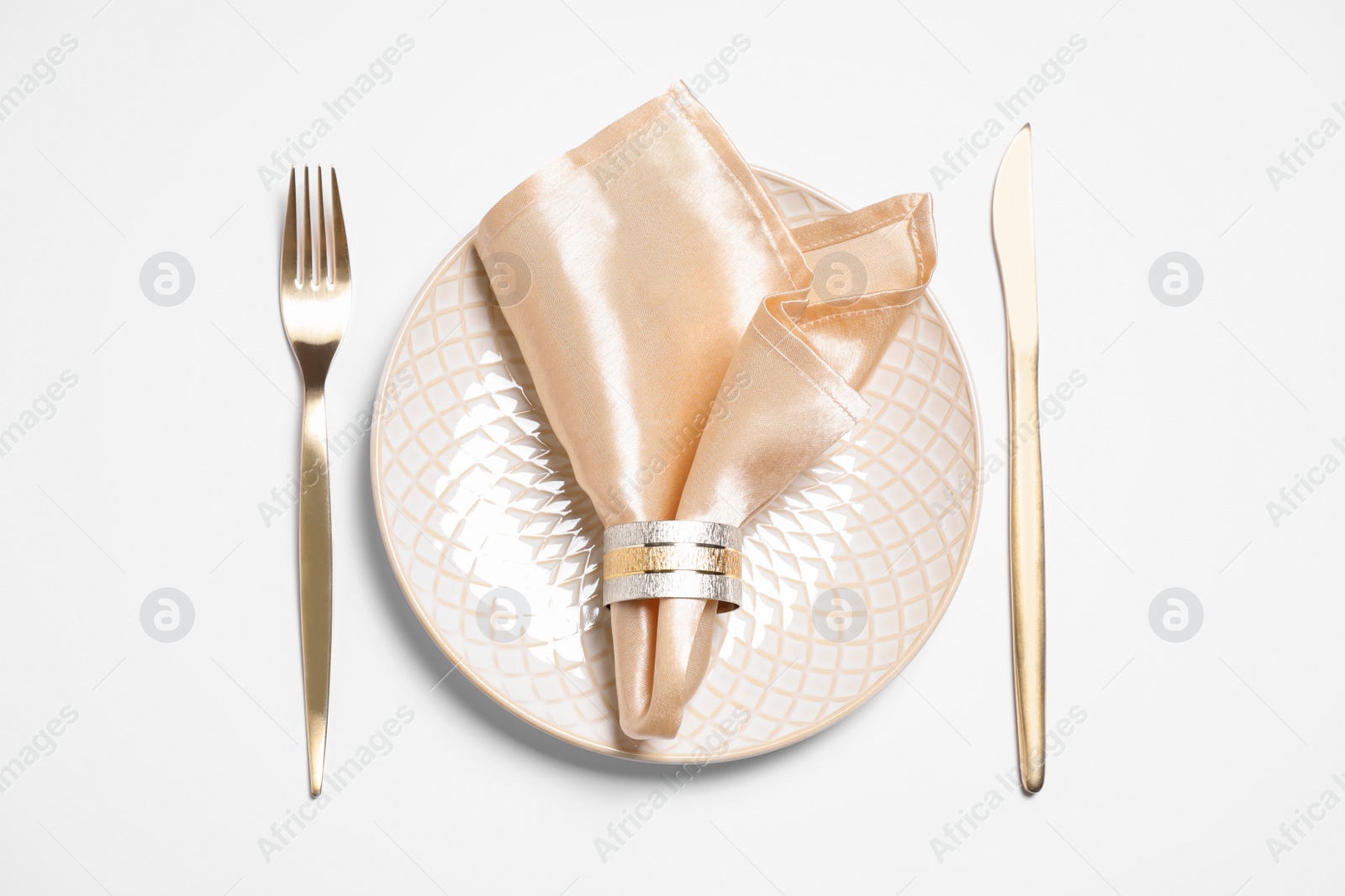 Photo of Stylish table setting on white background, top view