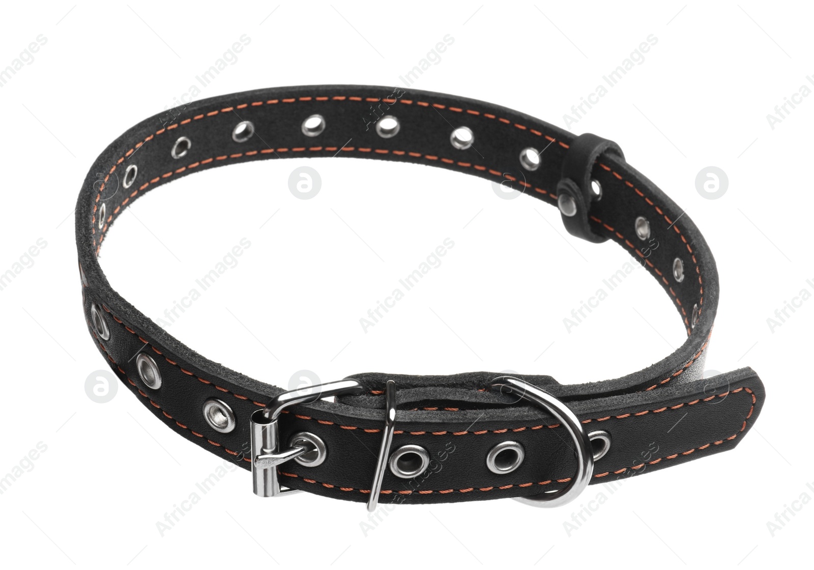 Photo of Black leather dog collar isolated on white