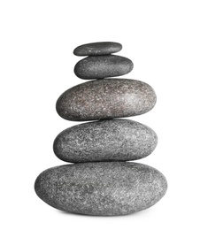 Stack of spa stones on white background